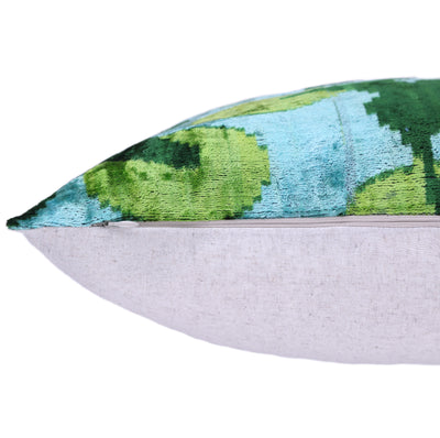 Leaf Green & Aqua Velvet Pillow – Handmade 16x24 Botanical Design