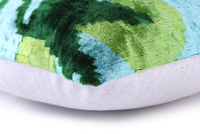 Leaf Green & Aqua Velvet Pillow – Handmade 16x24 Botanical Design