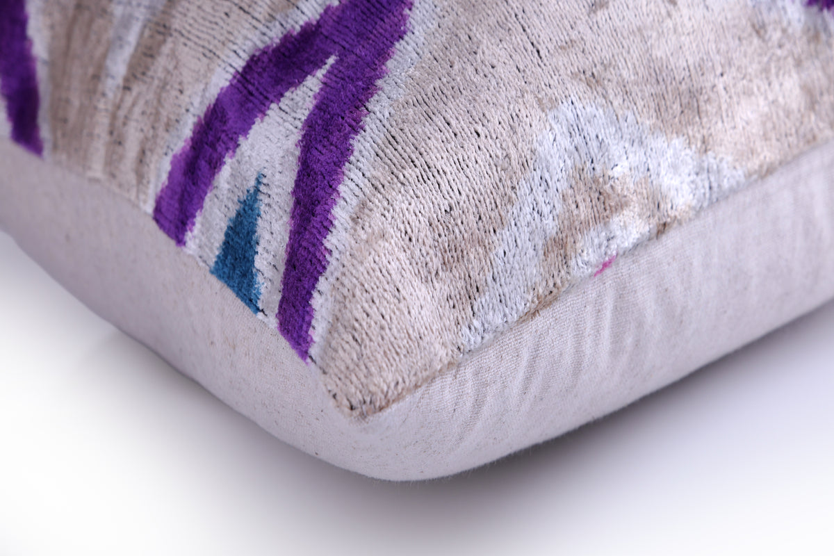 Violet & Indigo Diamond Ikat Pillow – 16x16” Silk Velvet Handmade