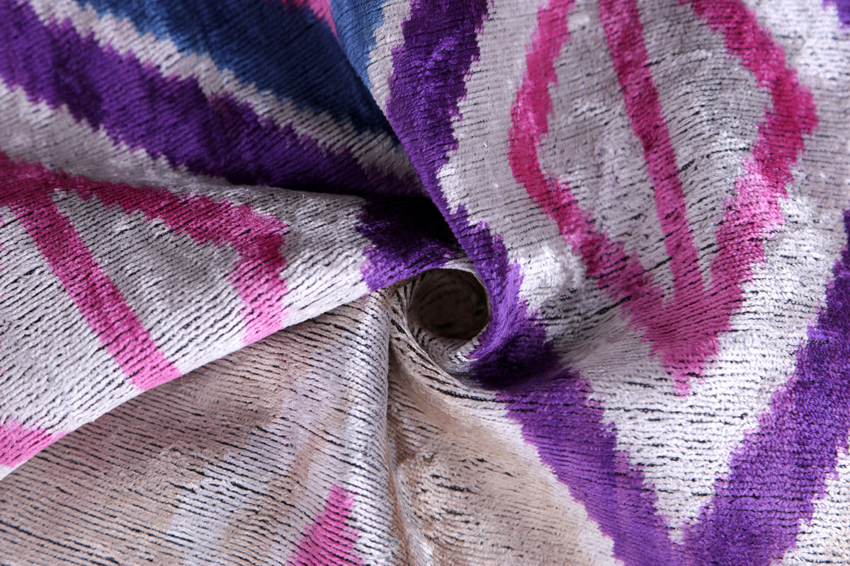 Violet & Indigo Diamond Ikat Pillow – 16x16” Silk Velvet Handmade