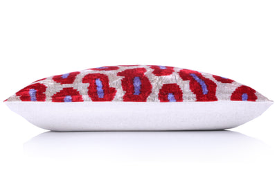 Handmade Velvet Pillow – Red & Lilac Oval Pattern, 16x24"