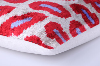 Handmade Velvet Pillow – Red & Lilac Oval Pattern, 16x24"