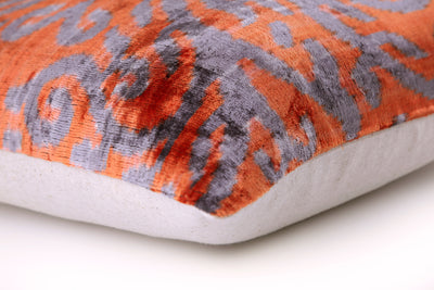 Burnt Orange & Lavender Damask Velvet Pillow – Handmade 16x24