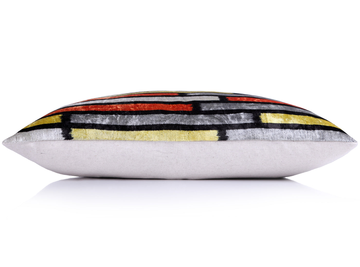 Handmade Velvet Pillow with insert – Modern Striped Ikat, Sunset Tones, 16x24"