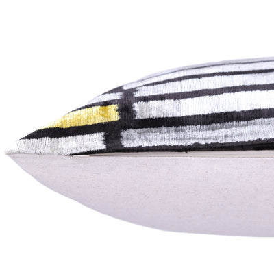 Handmade Velvet Pillow with insert – Modern Striped Ikat, Sunset Tones, 16x24"