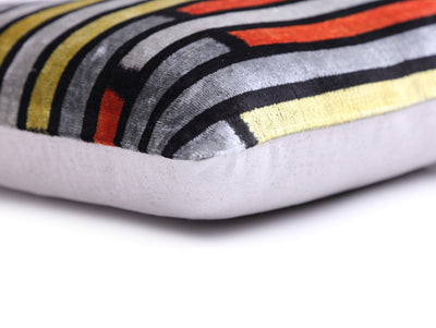 Handmade Velvet Pillow with insert – Modern Striped Ikat, Sunset Tones, 16x24"