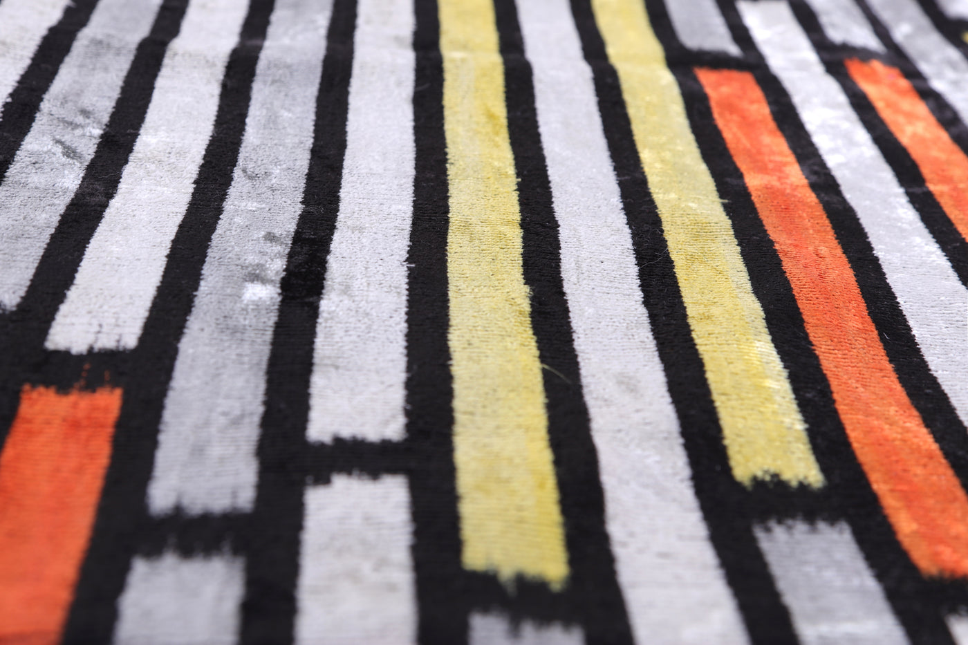 Handmade Velvet Pillow with insert – Modern Striped Ikat, Sunset Tones, 16x24"