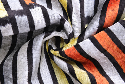 Handmade Velvet Pillow with insert – Modern Striped Ikat, Sunset Tones, 16x24"