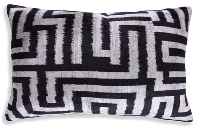 Black & White Geometric Velvet Throw Pillow | 16x24 Handmade Luxury Decor
