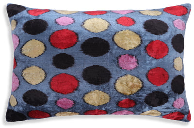 Velvet Polka Dot Silk Pillow – 16x24 Ikat Design | Luxury Handmade Throw Pillow