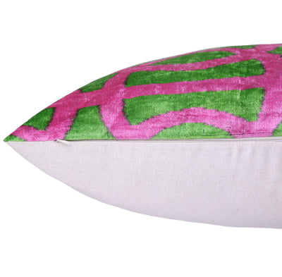 Handmade 16x16 Velvet Pillow – Pink & Green Geometric Design