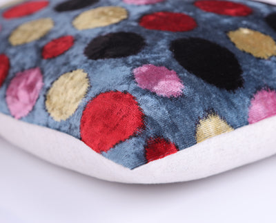 Velvet Polka Dot Silk Pillow – 16x24 Ikat Design | Luxury Handmade Throw Pillow