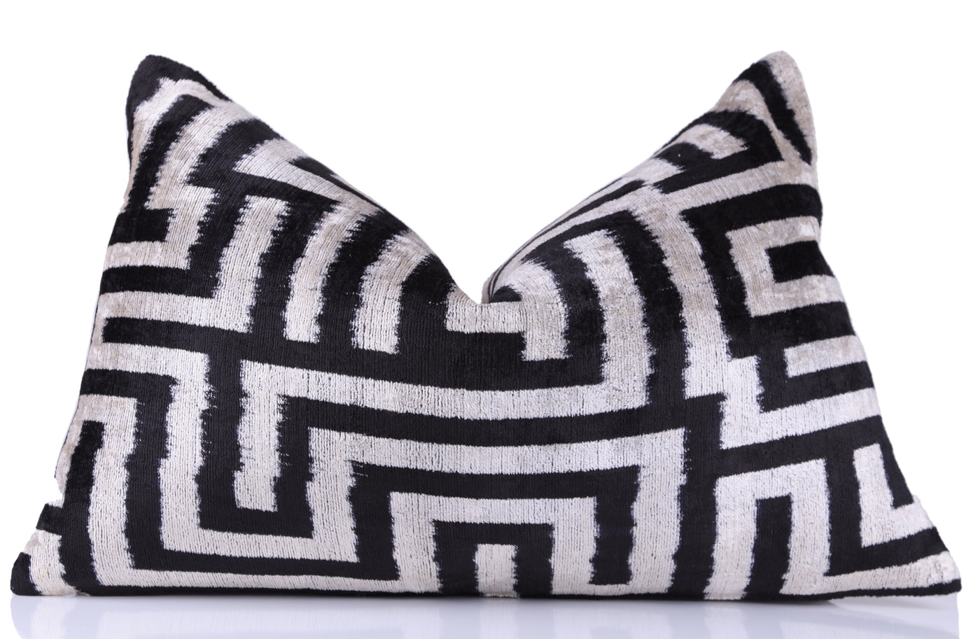 Black & White Geometric Velvet Throw Pillow | 16x24 Handmade Luxury Decor