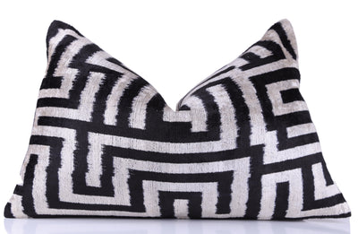 Black & White Geometric Velvet Throw Pillow | 16x24 Handmade Luxury Decor