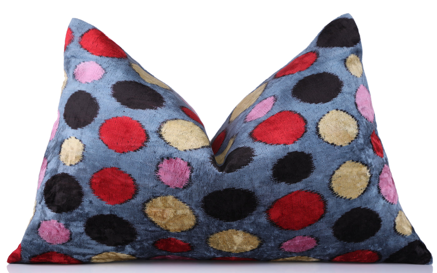 Velvet Polka Dot Silk Pillow – 16x24 Ikat Design | Luxury Handmade Throw Pillow
