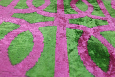 Handmade 16x16 Velvet Pillow – Pink & Green Geometric Design