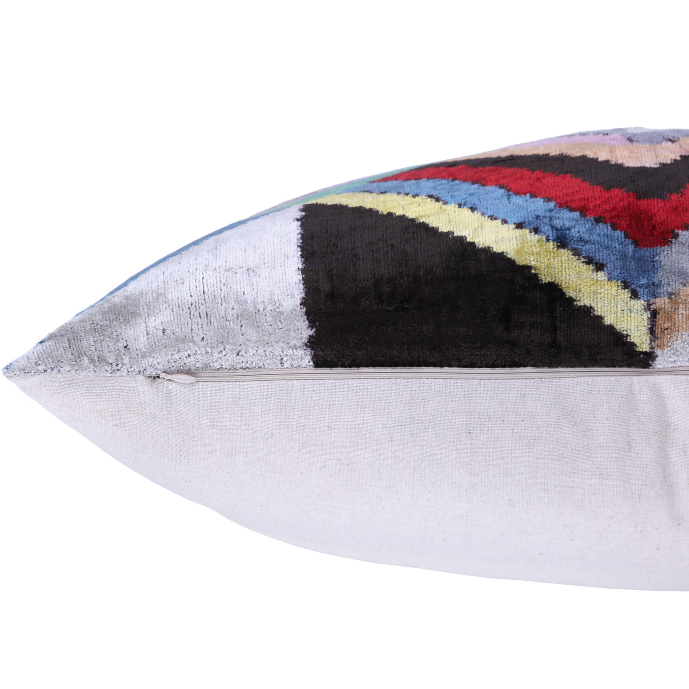 Luxury Chevron Velvet Throw Pillow with insert – Multicolor Ikat 16x24 Inch
