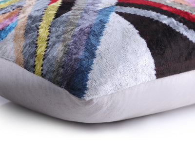 Luxury Chevron Velvet Throw Pillow with insert – Multicolor Ikat 16x24 Inch
