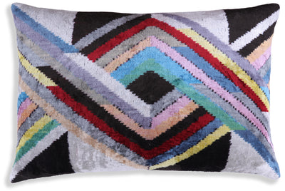 Luxury Chevron Velvet Throw Pillow with insert – Multicolor Ikat 16x24 Inch