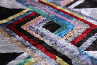 Luxury Chevron Velvet Throw Pillow with insert – Multicolor Ikat 16x24 Inch