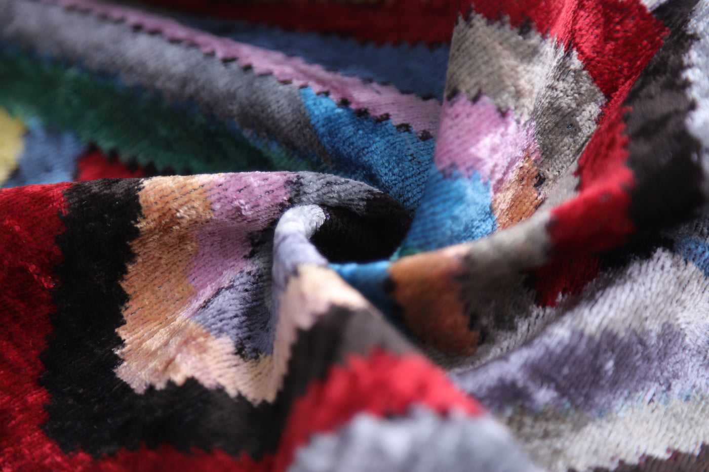 Luxury Chevron Velvet Throw Pillow with insert – Multicolor Ikat 16x24 Inch