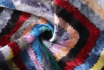 Luxury Chevron Velvet Throw Pillow with insert – Multicolor Ikat 16x24 Inch