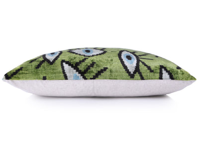 Green Evil Eye Silk Velvet Pillow with insert 16x24 – Handmade in California