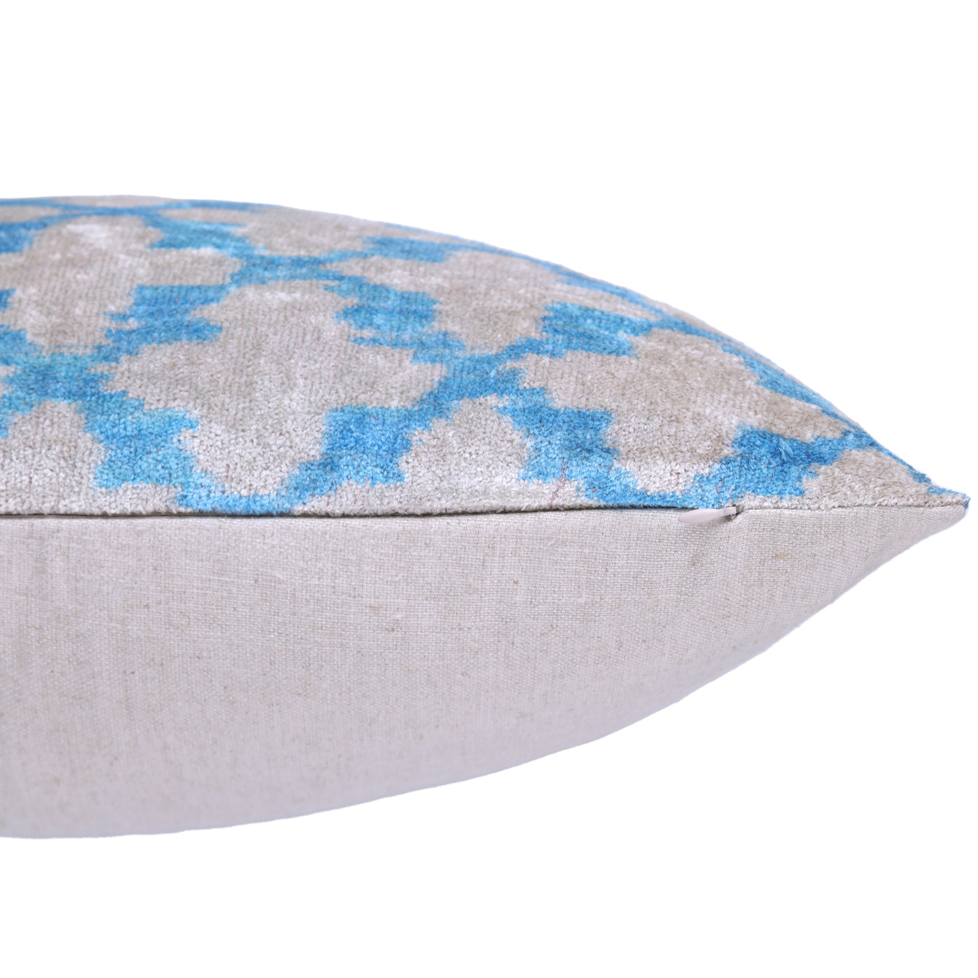 Handmade Velvet Ikat Throw Pillow – Sky Blue & Sand (16x24)