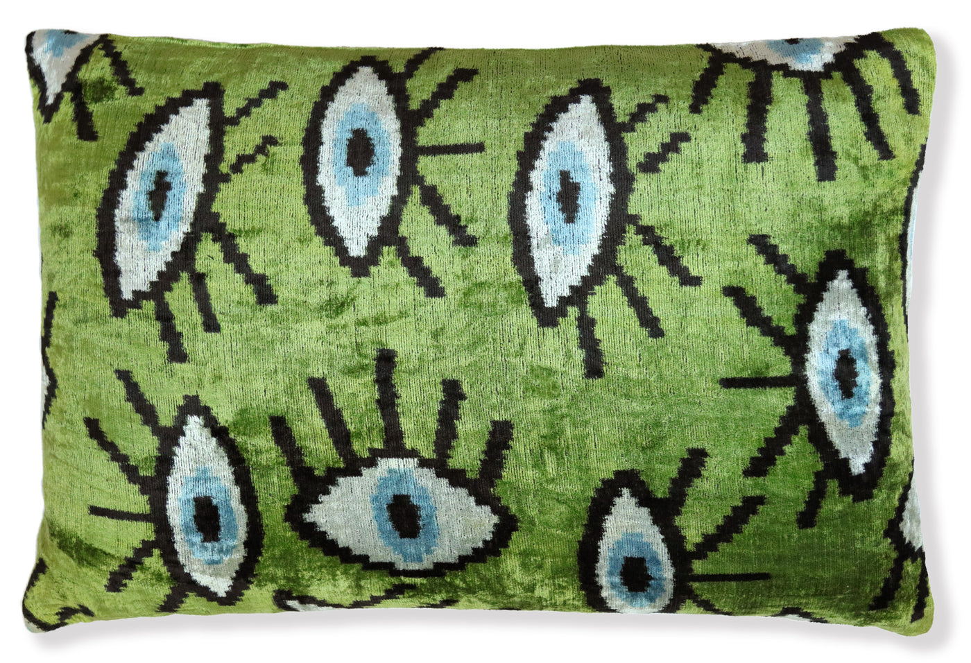 Green Evil Eye Silk Velvet Pillow with insert 16x24 – Handmade in California