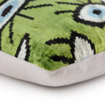 Green Evil Eye Silk Velvet Pillow with insert 16x24 – Handmade in California