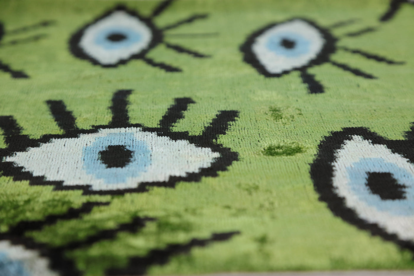 Green Evil Eye Silk Velvet Pillow with insert 16x24 – Handmade in California