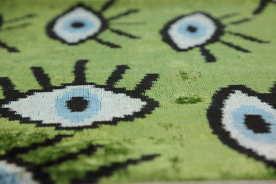 Green Evil Eye Silk Velvet Pillow with insert 16x24 – Handmade in California