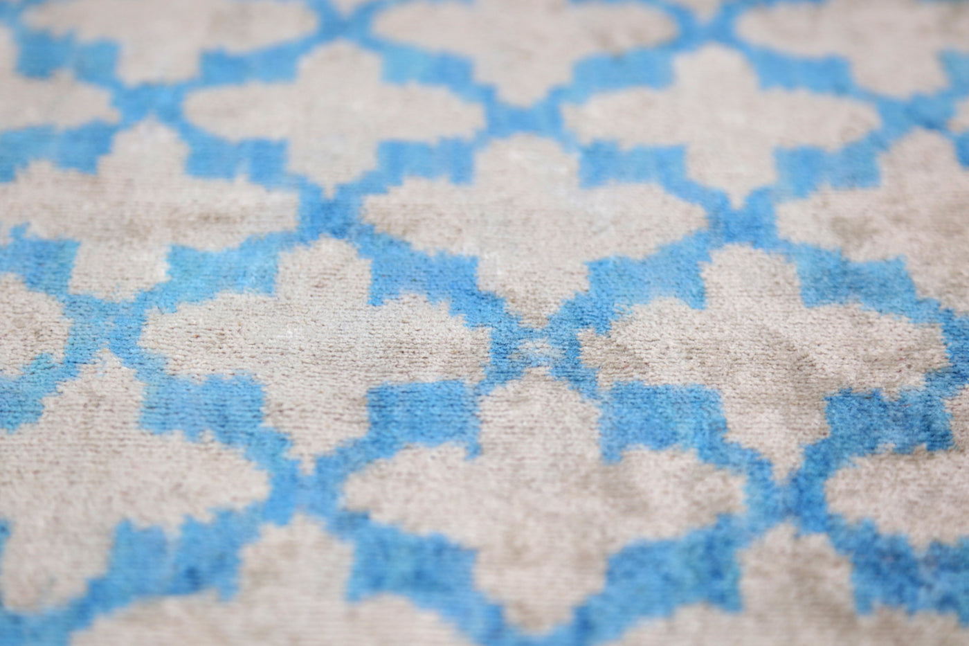 Handmade Velvet Ikat Throw Pillow – Sky Blue & Sand (16x24)