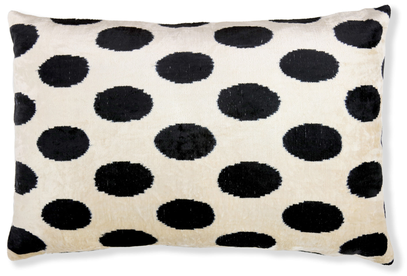 Handmade Velvet Throw Pillow – Black Polka Dot on Ivory (16x24)