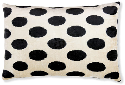 Handmade Velvet Throw Pillow – Black Polka Dot on Ivory (16x24)