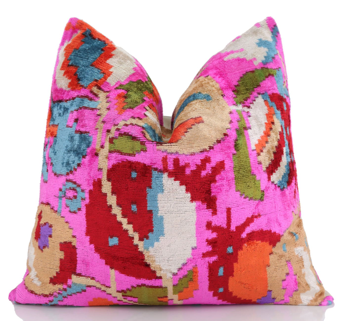 Canvello 20x20 Pink Floral Silk Velvet Pillow – Handmade Uzbek Pattern