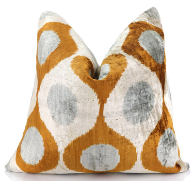Amber & Gray Circle Velvet Pillow 20x20 – Handcrafted Luxury