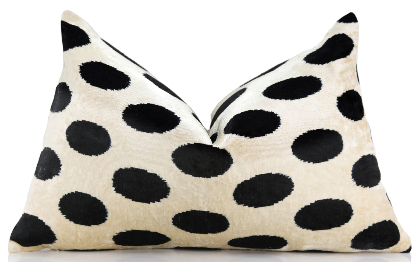 Handmade Velvet Throw Pillow – Black Polka Dot on Ivory (16x24)