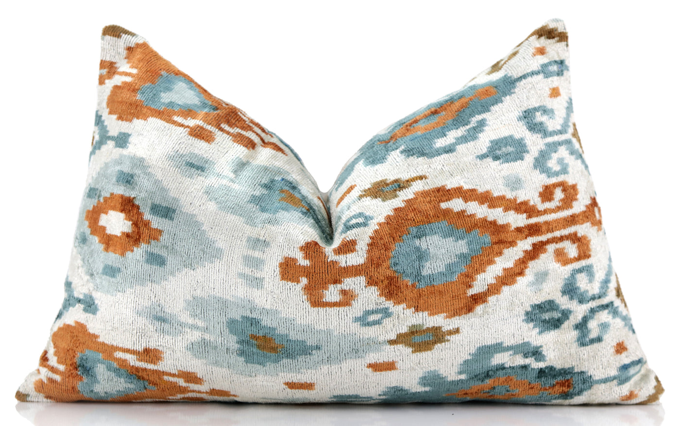 Luxury Blue Trellis Silk Velvet Throw Pillow | 16x24 Ikat Design Handmade in California