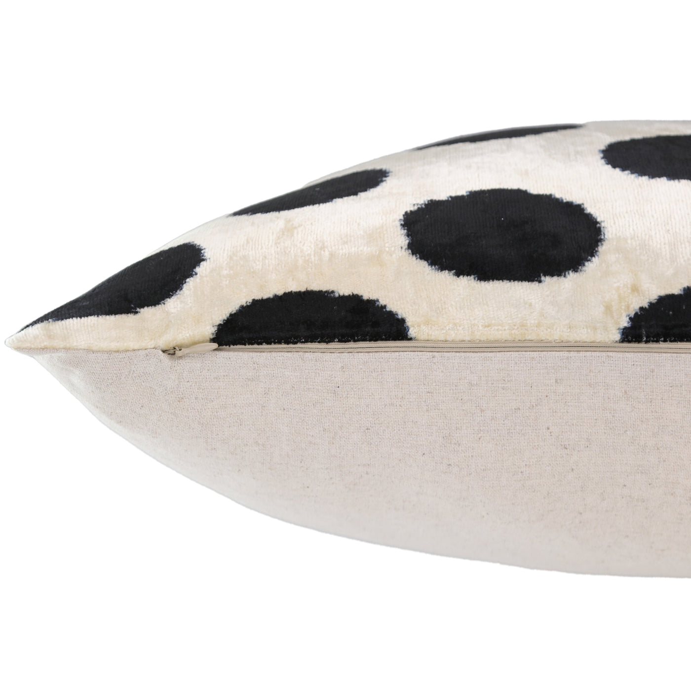 Handmade Velvet Throw Pillow – Black Polka Dot on Ivory (16x24)