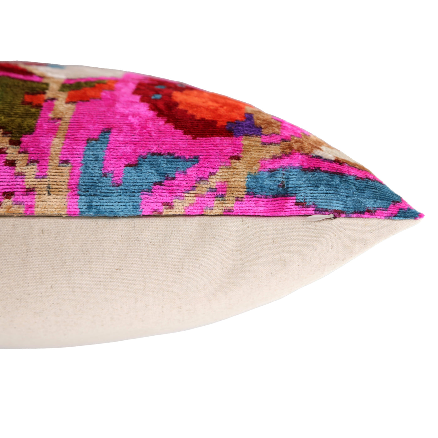 Canvello 20x20 Pink Floral Silk Velvet Pillow – Handmade Uzbek Pattern