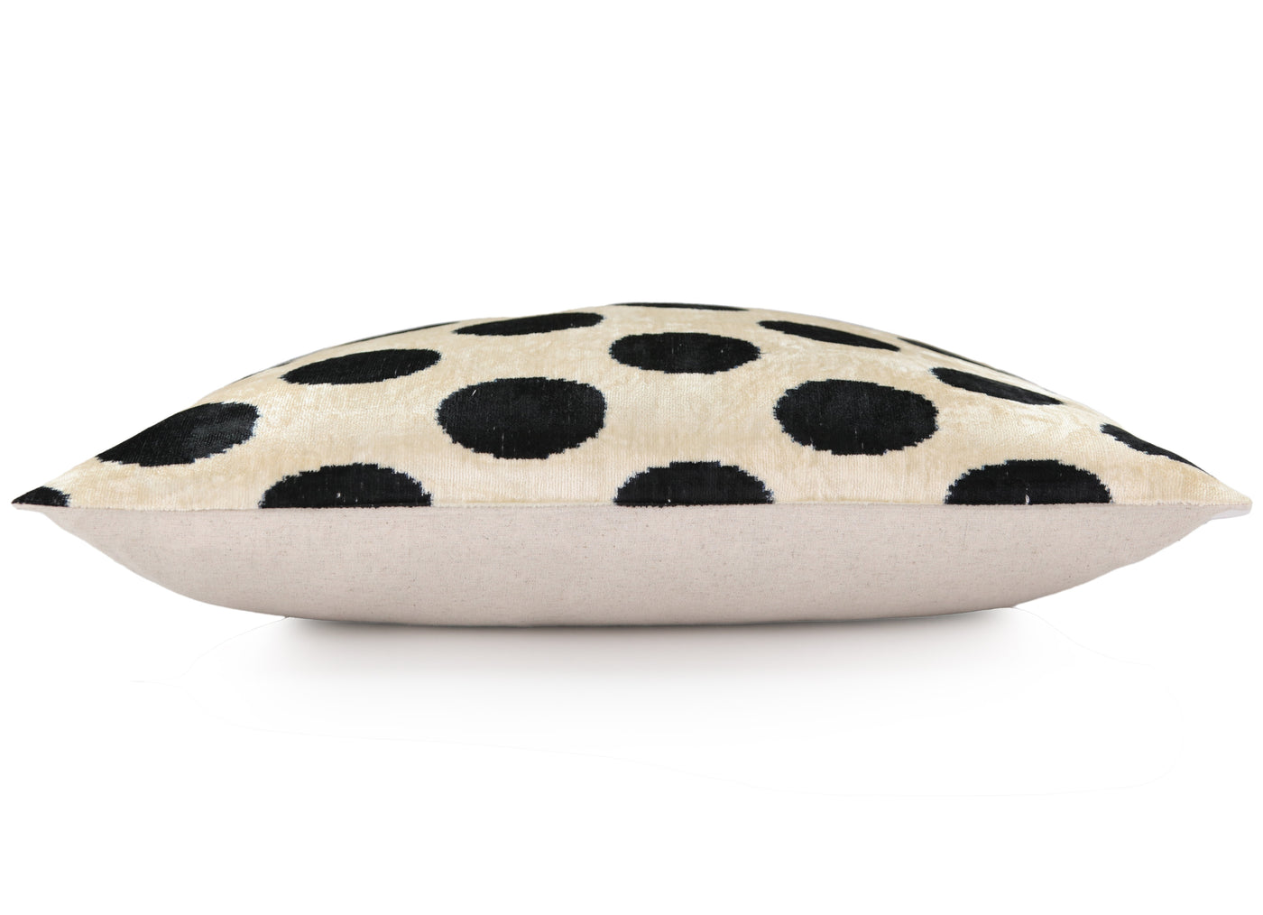 Handmade Velvet Throw Pillow – Black Polka Dot on Ivory (16x24)