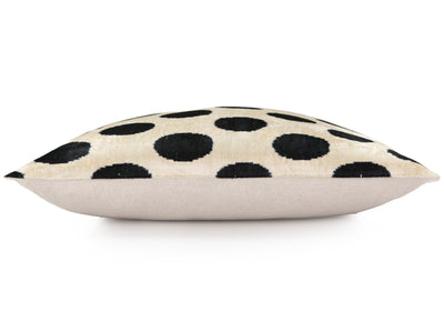 Handmade Velvet Throw Pillow – Black Polka Dot on Ivory (16x24)