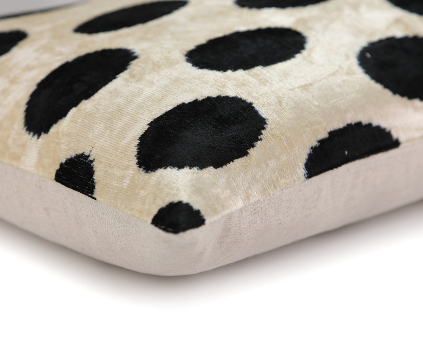 Handmade Velvet Throw Pillow – Black Polka Dot on Ivory (16x24)