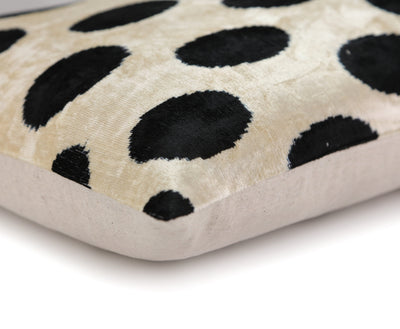 Handmade Velvet Throw Pillow – Black Polka Dot on Ivory (16x24)