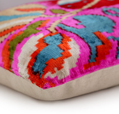 Canvello 20x20 Pink Floral Silk Velvet Pillow – Handmade Uzbek Pattern