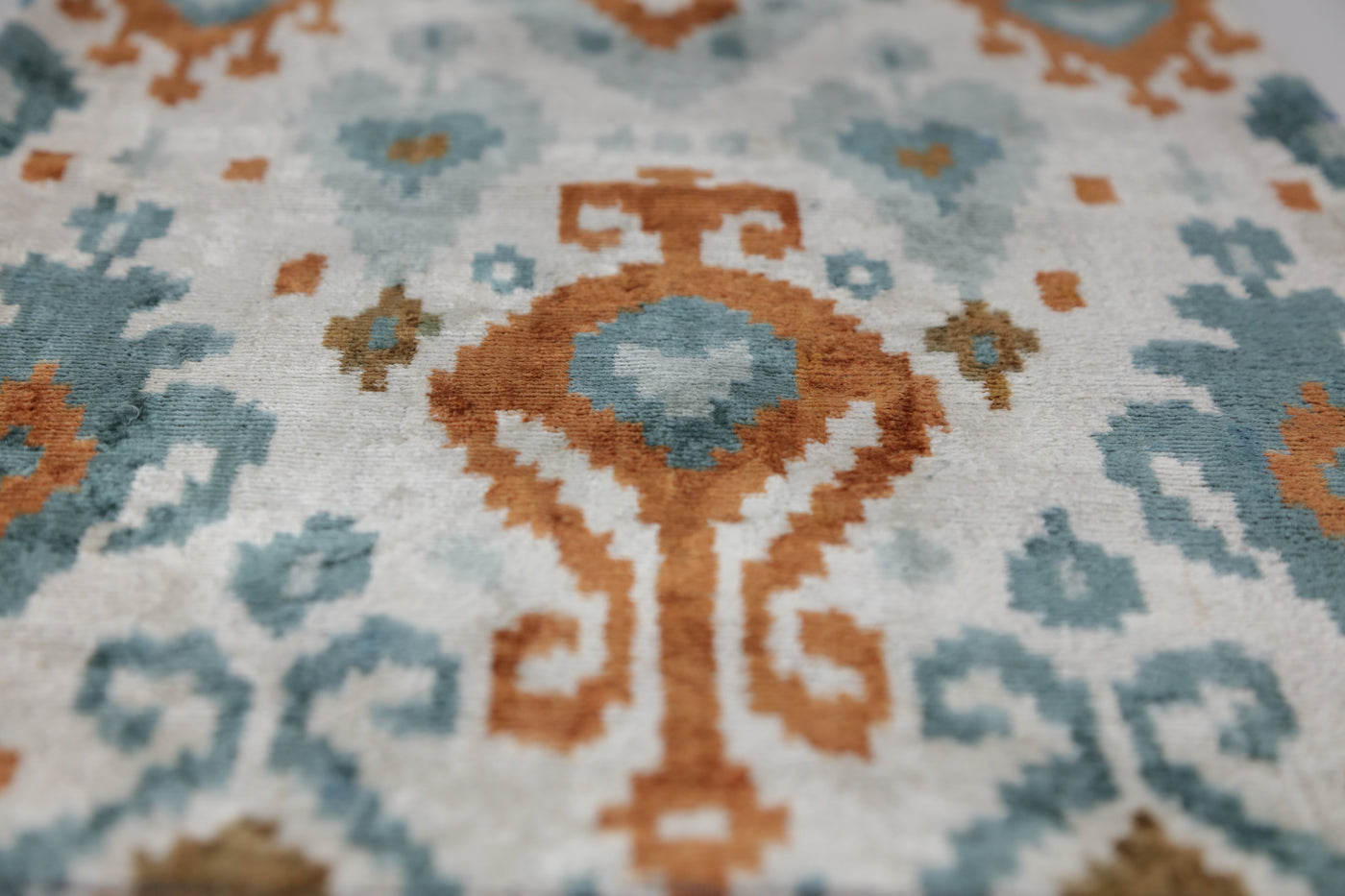 Luxury Blue Trellis Silk Velvet Throw Pillow | 16x24 Ikat Design Handmade in California