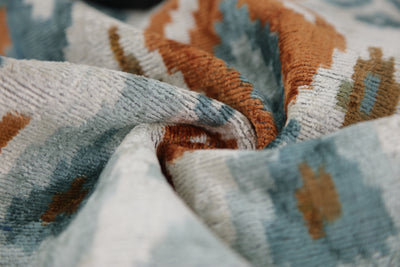 Luxury Blue Trellis Silk Velvet Throw Pillow | 16x24 Ikat Design Handmade in California