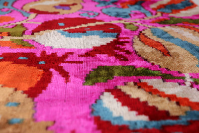 Canvello 20x20 Pink Floral Silk Velvet Pillow – Handmade Uzbek Pattern