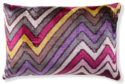 Zigzag Silk Velvet Pillow 16x24 – Fuchsia & Gold, Handmade Luxe